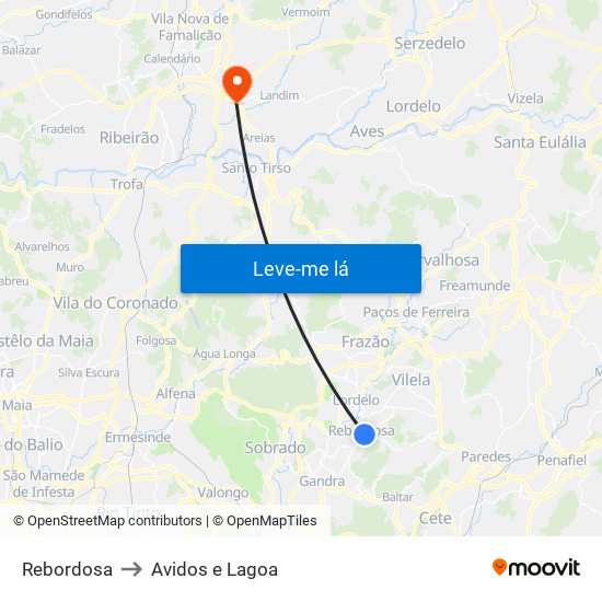 Rebordosa to Avidos e Lagoa map