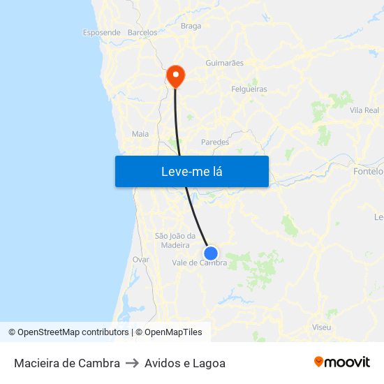 Macieira de Cambra to Avidos e Lagoa map