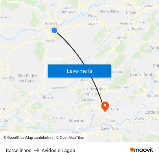Barcelinhos to Avidos e Lagoa map
