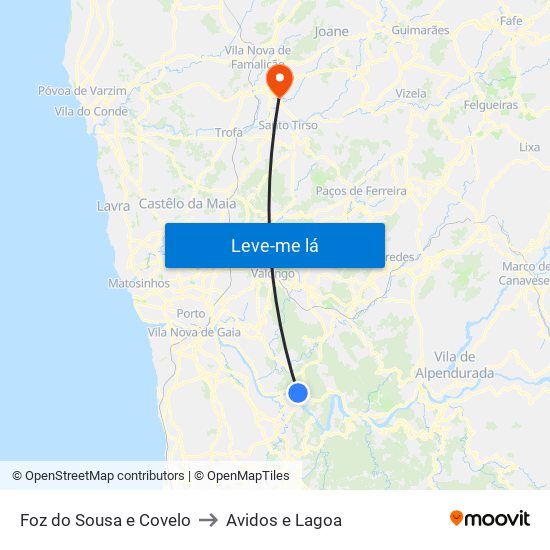 Foz do Sousa e Covelo to Avidos e Lagoa map
