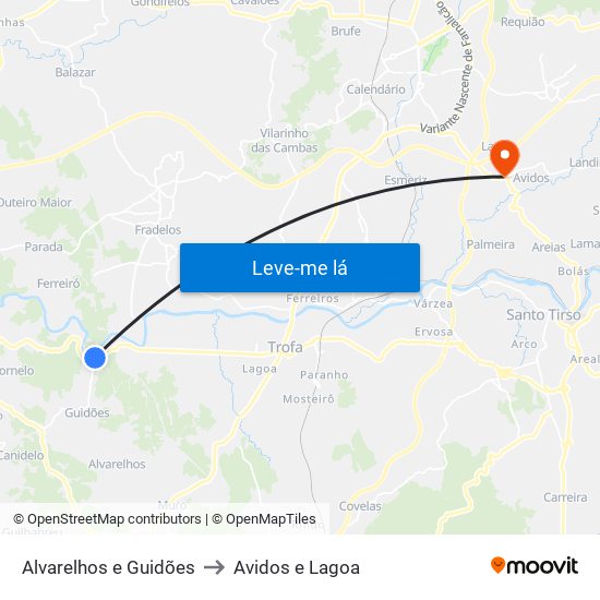 Alvarelhos e Guidões to Avidos e Lagoa map