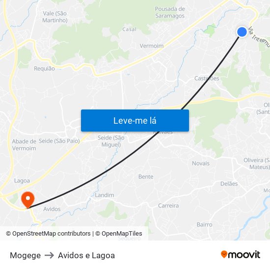 Mogege to Avidos e Lagoa map