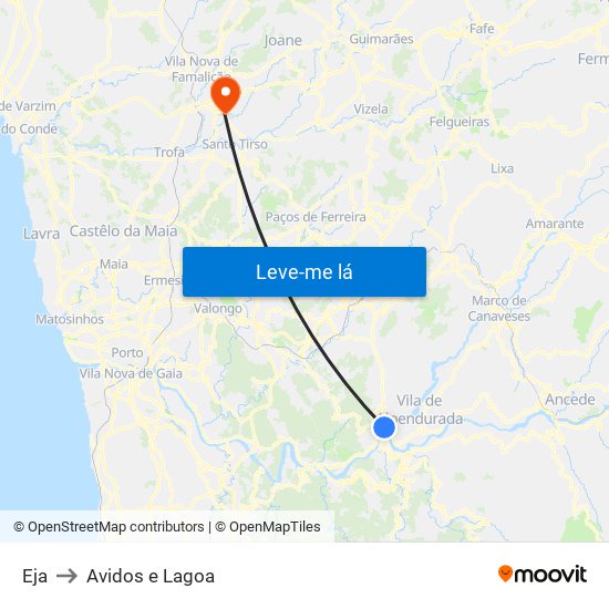 Eja to Avidos e Lagoa map