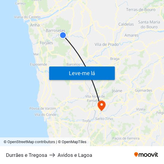 Durrães e Tregosa to Avidos e Lagoa map