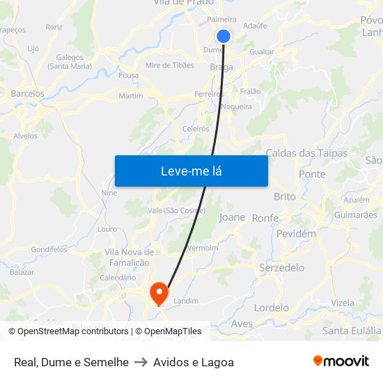 Real, Dume e Semelhe to Avidos e Lagoa map