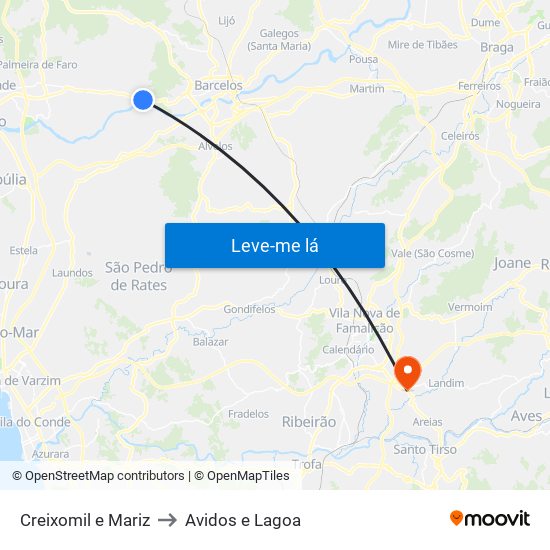 Creixomil e Mariz to Avidos e Lagoa map