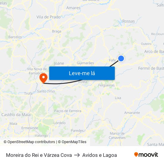 Moreira do Rei e Várzea Cova to Avidos e Lagoa map