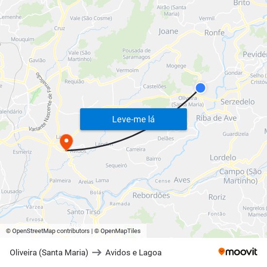 Oliveira (Santa Maria) to Avidos e Lagoa map