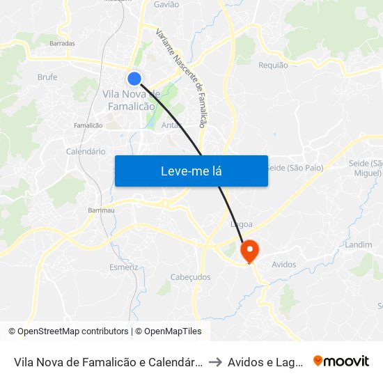 Vila Nova de Famalicão e Calendário to Avidos e Lagoa map