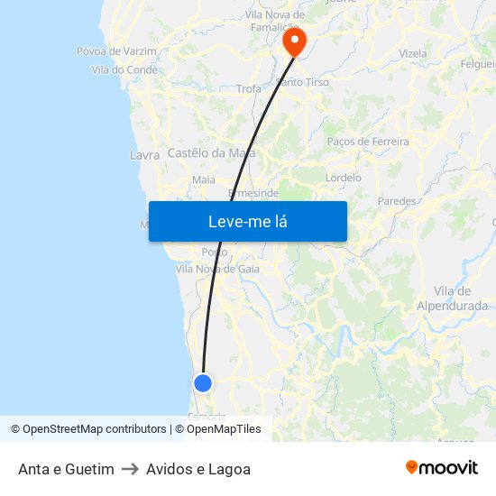 Anta e Guetim to Avidos e Lagoa map