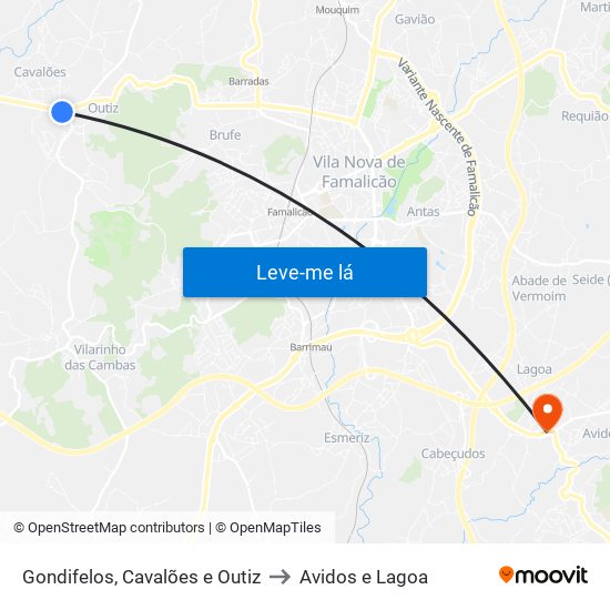 Gondifelos, Cavalões e Outiz to Avidos e Lagoa map