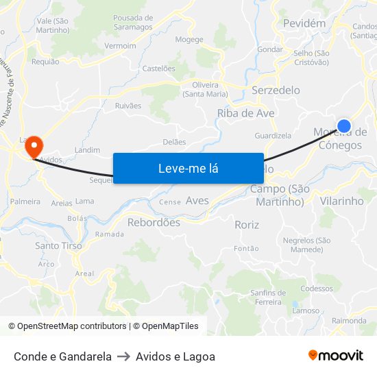 Conde e Gandarela to Avidos e Lagoa map