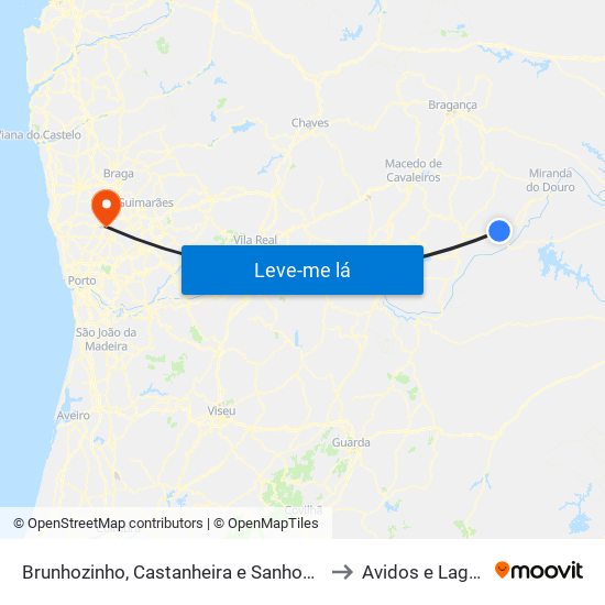 Brunhozinho, Castanheira e Sanhoane to Avidos e Lagoa map