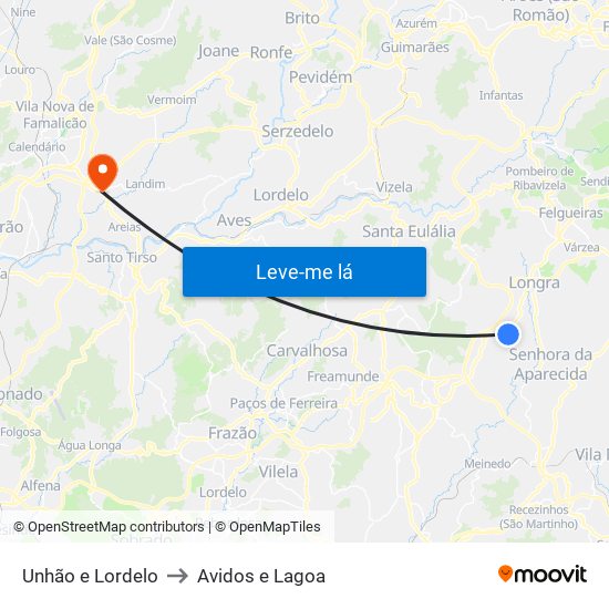 Unhão e Lordelo to Avidos e Lagoa map