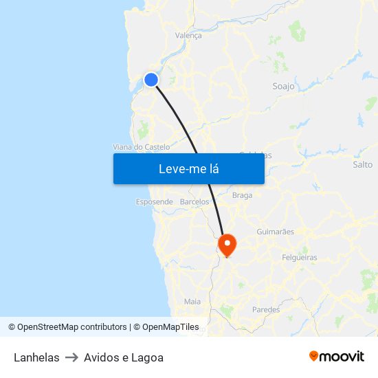 Lanhelas to Avidos e Lagoa map