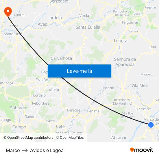 Marco to Avidos e Lagoa map