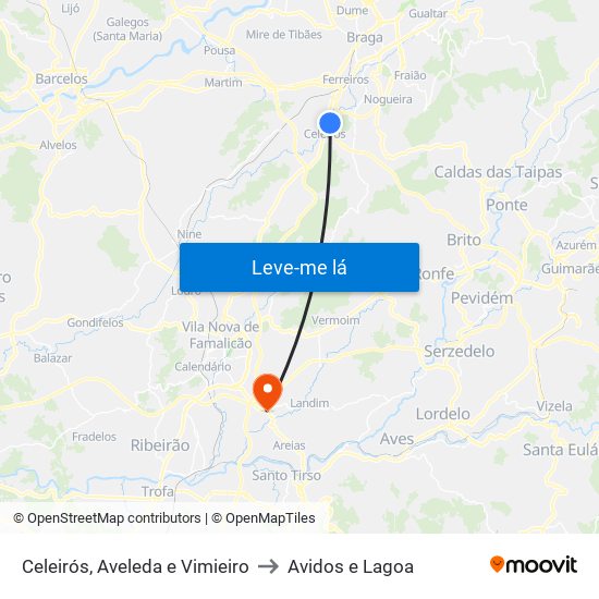 Celeirós, Aveleda e Vimieiro to Avidos e Lagoa map