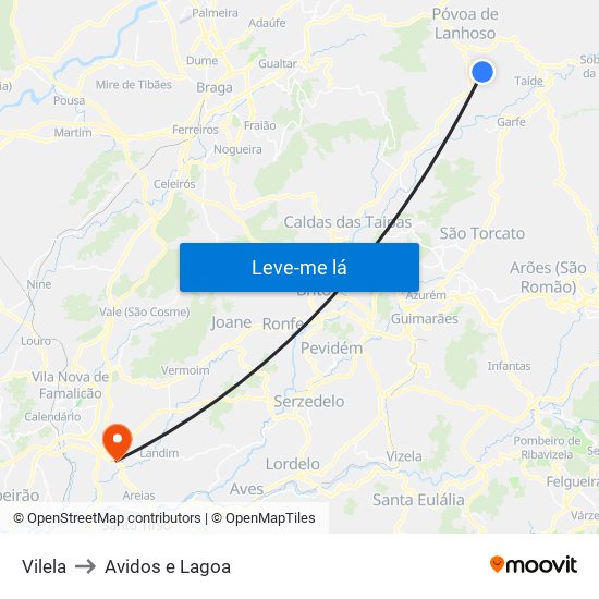 Vilela to Avidos e Lagoa map