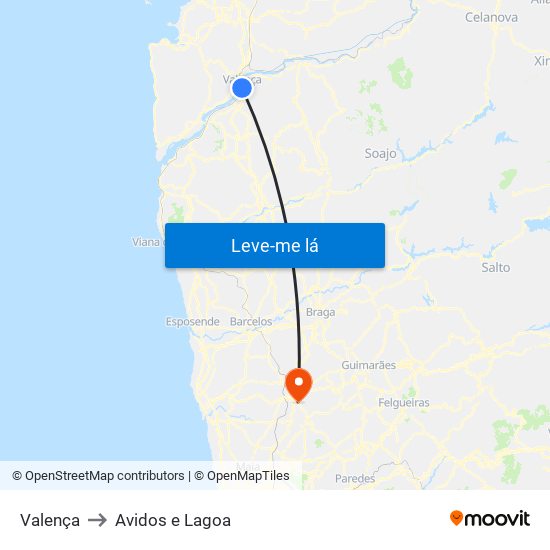 Valença to Avidos e Lagoa map