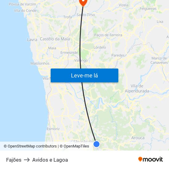 Fajões to Avidos e Lagoa map