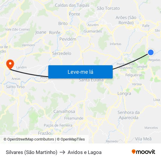 Silvares (São Martinho) to Avidos e Lagoa map
