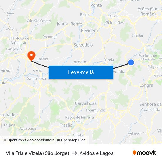 Vila Fria e Vizela (São Jorge) to Avidos e Lagoa map