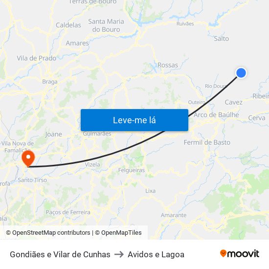 Gondiães e Vilar de Cunhas to Avidos e Lagoa map