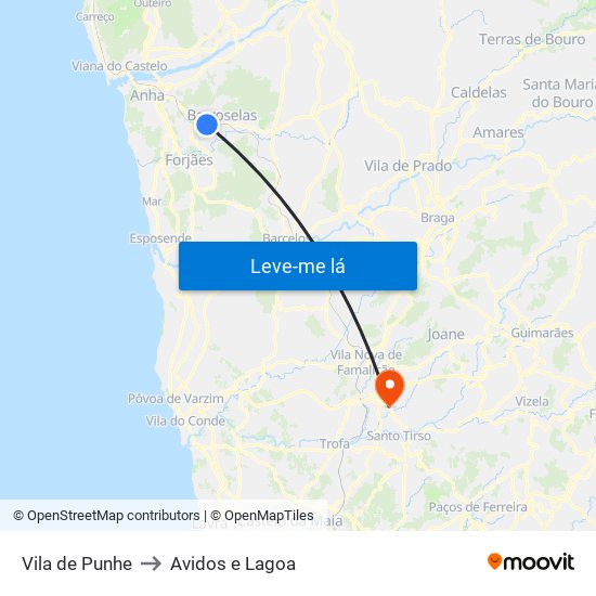 Vila de Punhe to Avidos e Lagoa map