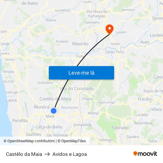 Castêlo da Maia to Avidos e Lagoa map