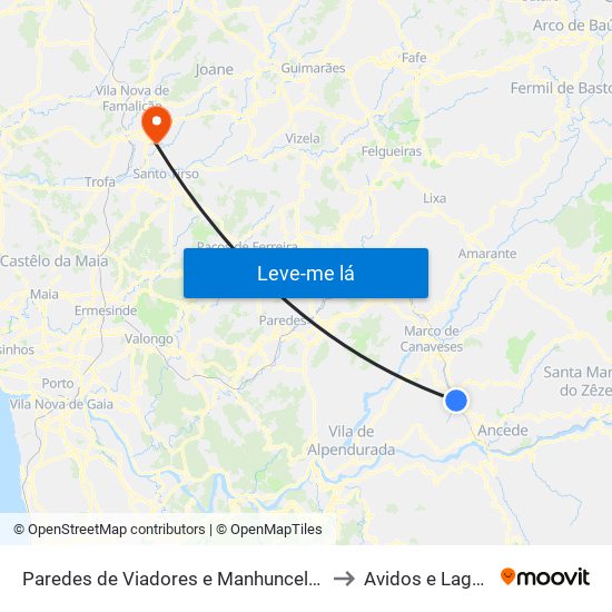 Paredes de Viadores e Manhuncelos to Avidos e Lagoa map