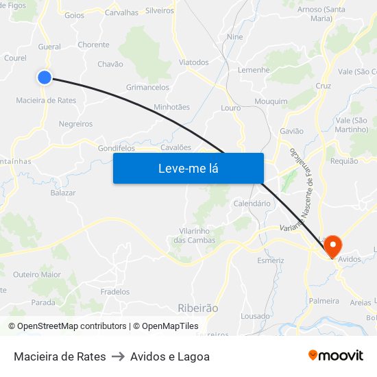 Macieira de Rates to Avidos e Lagoa map