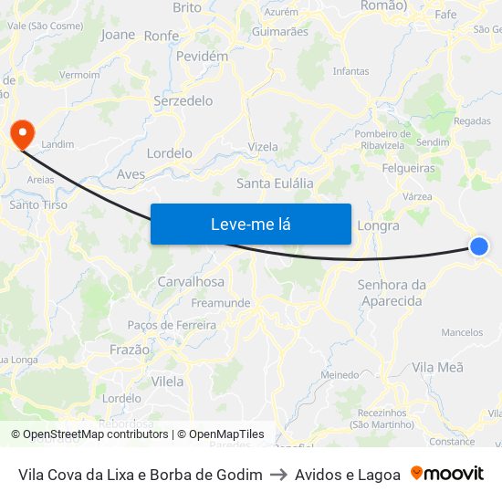 Vila Cova da Lixa e Borba de Godim to Avidos e Lagoa map