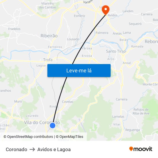 Coronado to Avidos e Lagoa map