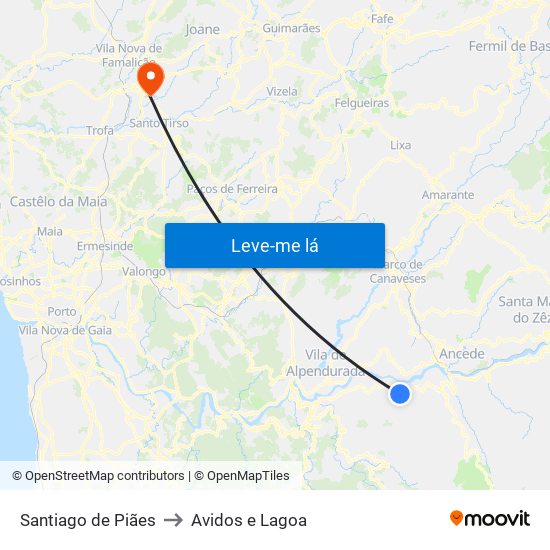 Santiago de Piães to Avidos e Lagoa map