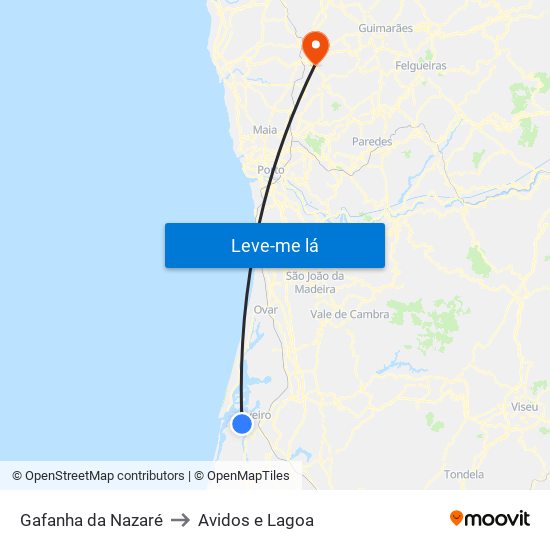 Gafanha da Nazaré to Avidos e Lagoa map