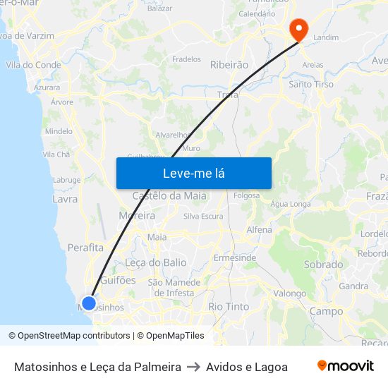 Matosinhos e Leça da Palmeira to Avidos e Lagoa map