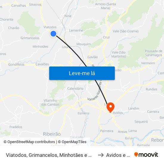 Viatodos, Grimancelos, Minhotães e Monte de Fralães to Avidos e Lagoa map