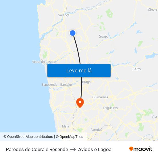 Paredes de Coura e Resende to Avidos e Lagoa map
