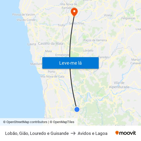 Lobão, Gião, Louredo e Guisande to Avidos e Lagoa map