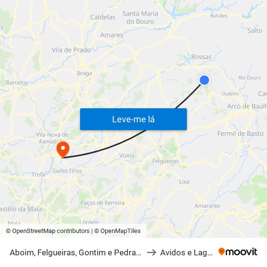 Aboim, Felgueiras, Gontim e Pedraído to Avidos e Lagoa map