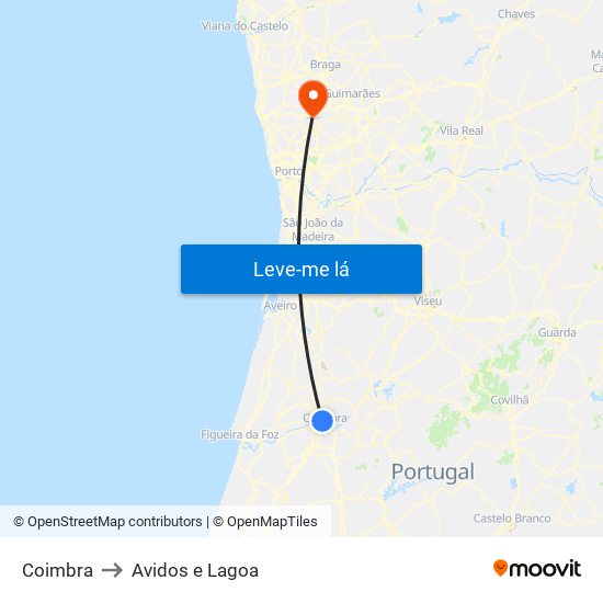 Coimbra to Avidos e Lagoa map