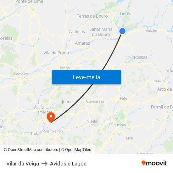 Vilar da Veiga to Avidos e Lagoa map