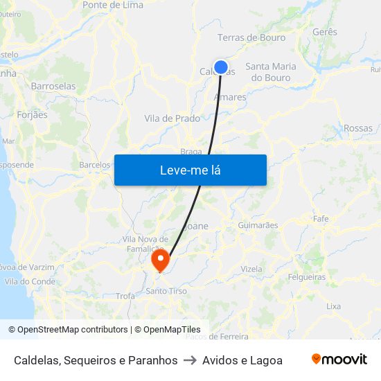 Caldelas, Sequeiros e Paranhos to Avidos e Lagoa map