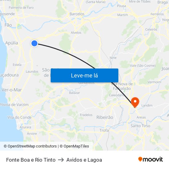 Fonte Boa e Rio Tinto to Avidos e Lagoa map