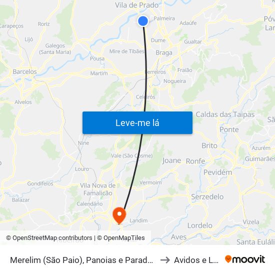 Merelim (São Paio), Panoias e Parada de Tibães to Avidos e Lagoa map