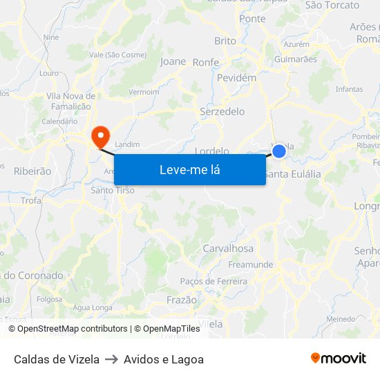 Caldas de Vizela to Avidos e Lagoa map