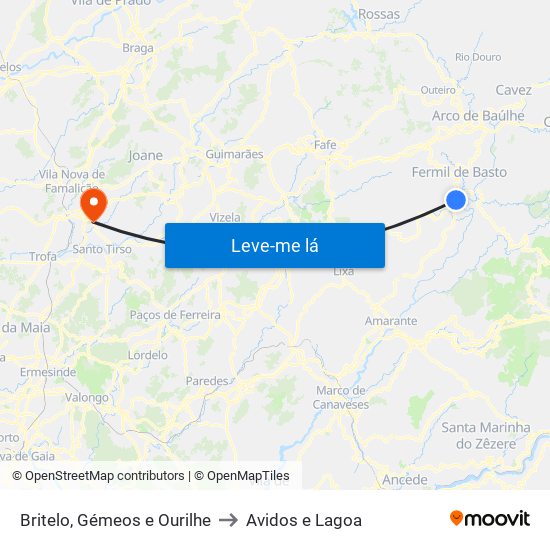 Britelo, Gémeos e Ourilhe to Avidos e Lagoa map