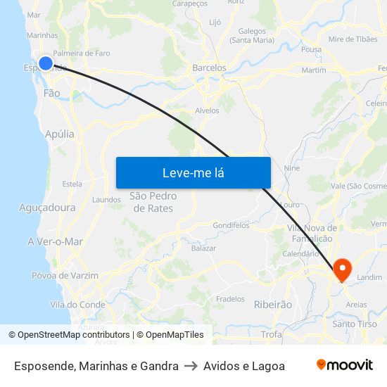 Esposende, Marinhas e Gandra to Avidos e Lagoa map