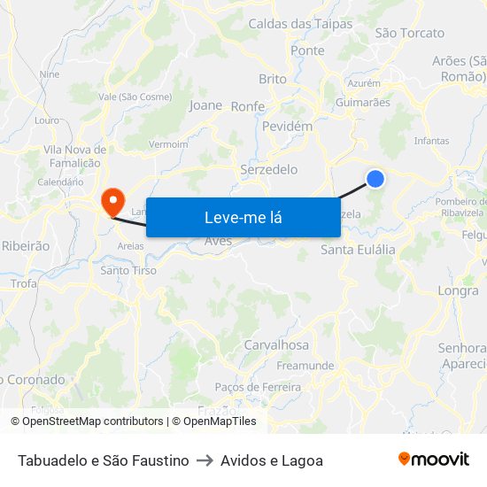 Tabuadelo e São Faustino to Avidos e Lagoa map