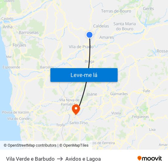 Vila Verde e Barbudo to Avidos e Lagoa map